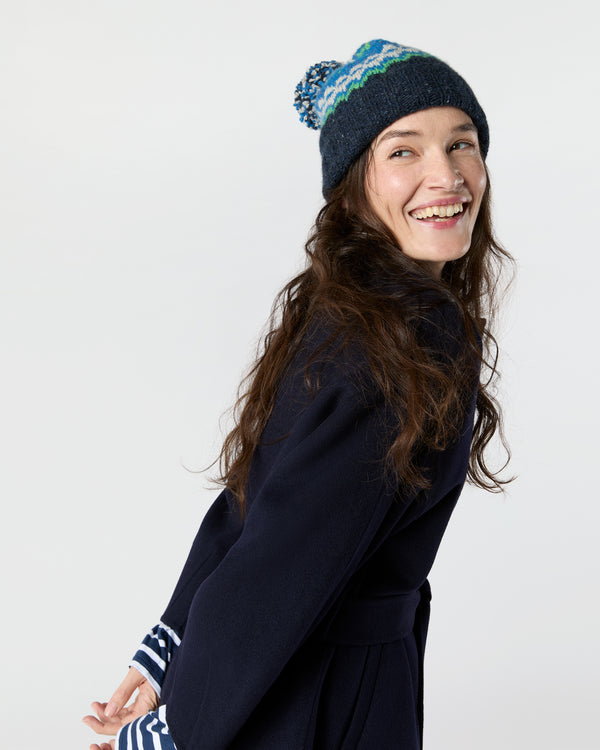 Sid Mashburn Fair Isle Pom-Pom Beanie In Indigo Donegal Multi Cashmere
