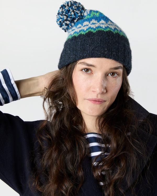 Sid Mashburn Fair Isle Pom-Pom Beanie In Indigo Donegal Multi Cashmere