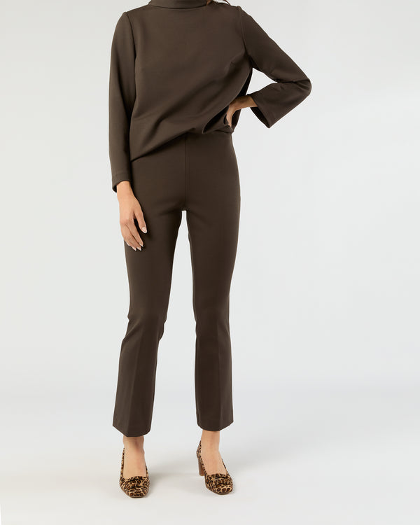 Sid Mashburn Faye Flare Cropped Pant In Coffee Bi-Stretch Tricotine