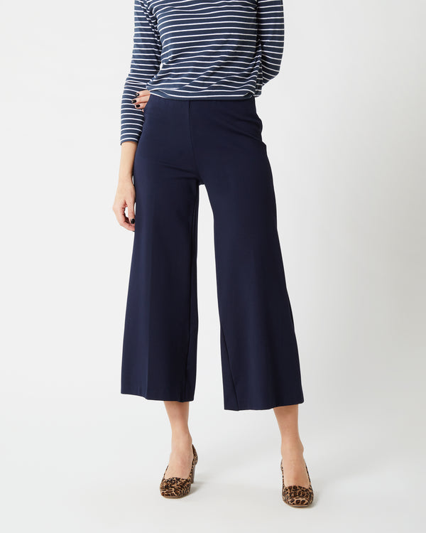 Sid Mashburn Faye Wide-Leg Cropped Pant In Navy Ponte Knit