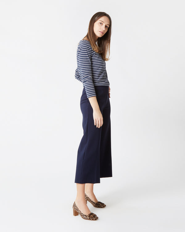 Sid Mashburn Faye Wide-Leg Cropped Pant In Navy Ponte Knit