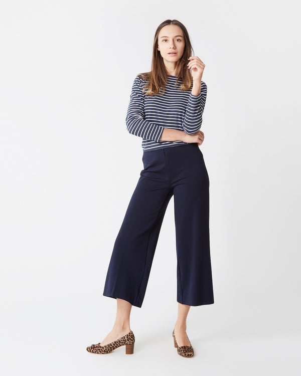 sid mashburn Faye Wide-Leg Cropped Pant in Navy Ponte Knit