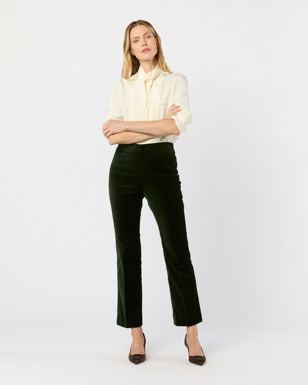 Sid Mashburn Fayette Flare Cropped Pant In Forest Stretch Velveteen