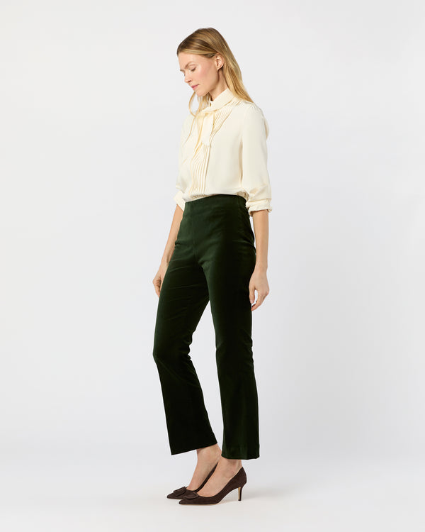 Sid Mashburn Fayette Flare Cropped Pant In Forest Stretch Velveteen