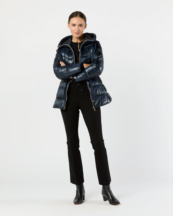 sid mashburn Fingertip Jacket with Fixed Hood in Navy Blue