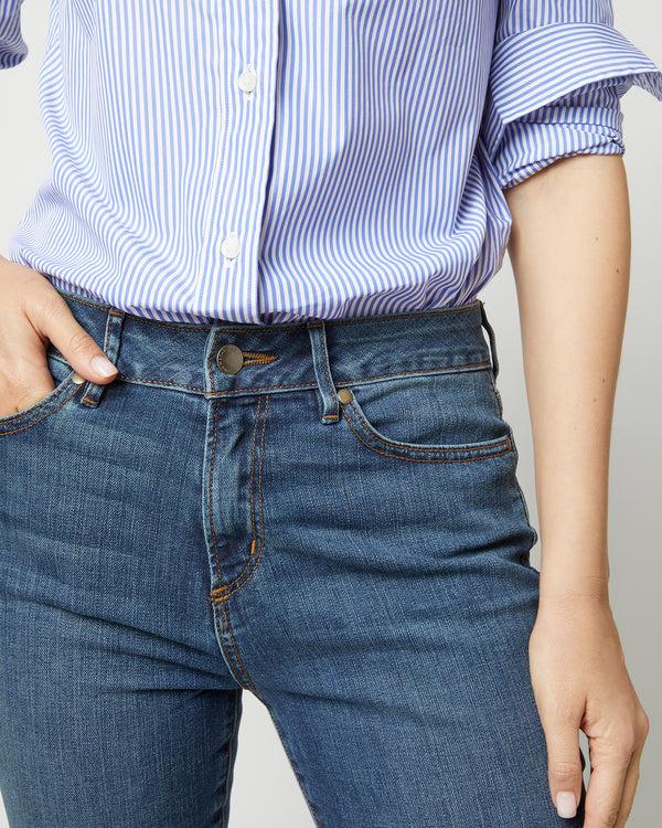 Sid Mashburn Flare Cropped 5-Pocket Jean In 5-Year Indigo Stretch Denim