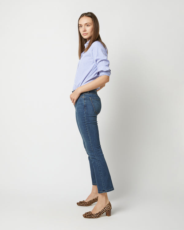 Sid Mashburn Flare Cropped 5-Pocket Jean In 5-Year Indigo Stretch Denim