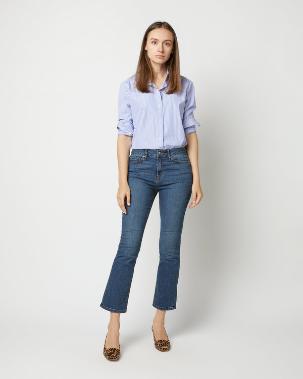 sid mashburn Flare Cropped 5-Pocket Jean in 5-Year Indigo Stretch Denim