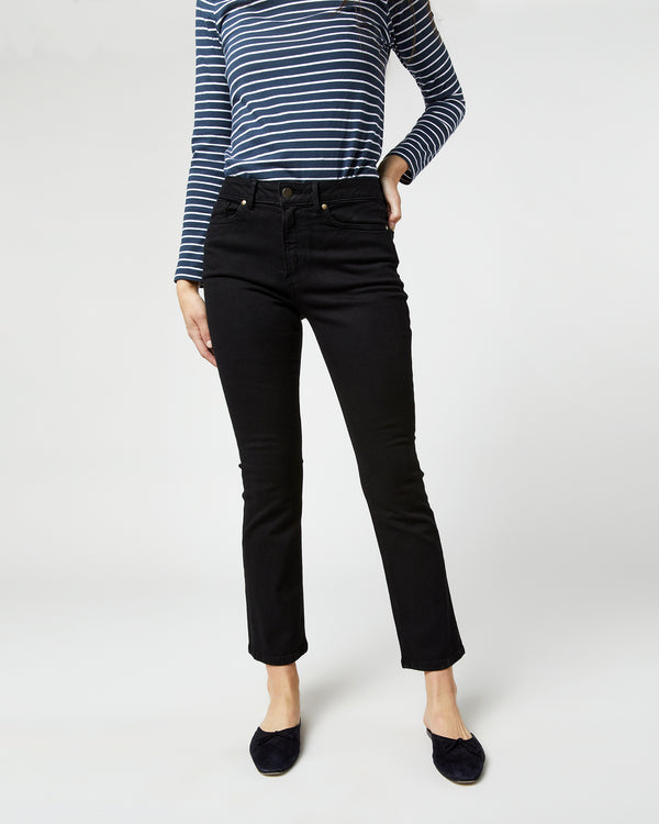 Sid Mashburn Flare Cropped 5-Pocket Jean In Black Stretch Denim
