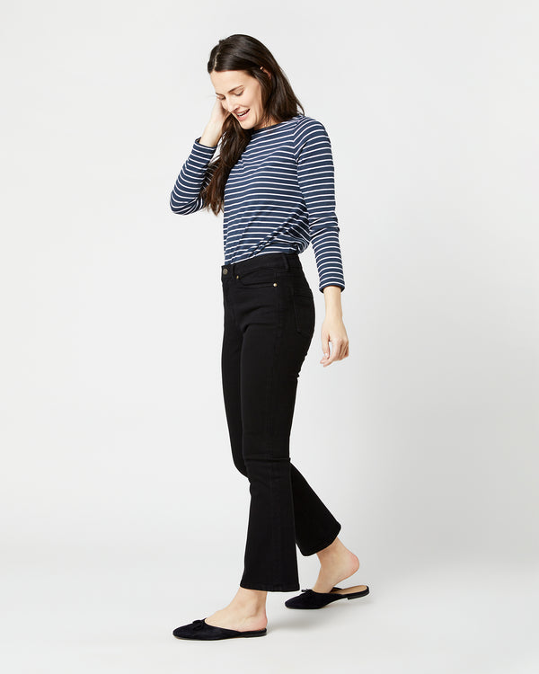 sid mashburn Flare Cropped 5-Pocket Jean in Black Stretch Denim