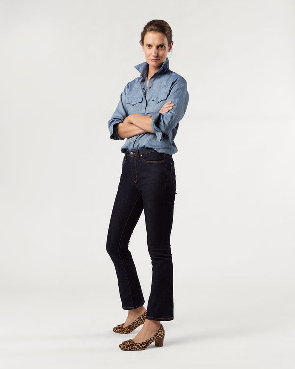 sid Mashburn Flare Cropped 5-Pocket Jean In Indigo Stretch Denim