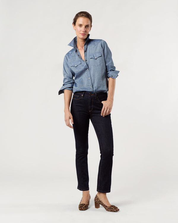 sid mashburn Flare Cropped 5-Pocket Jean in Indigo Stretch Denim