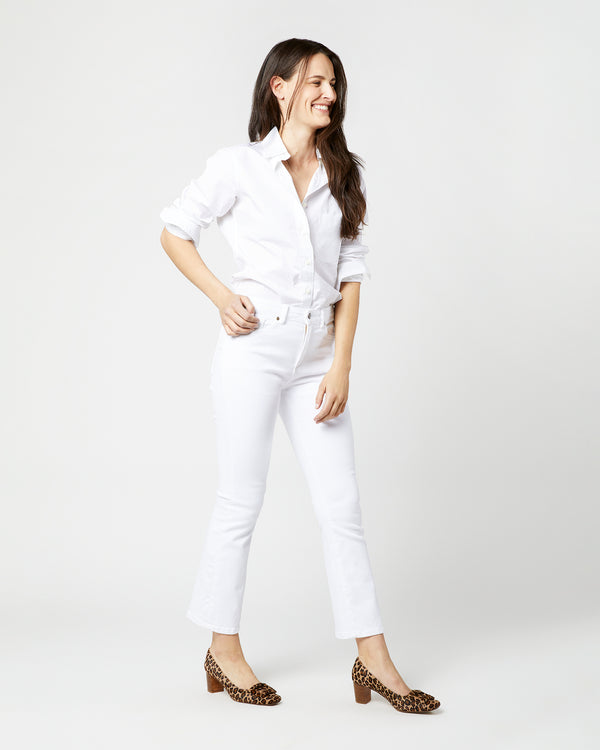 Sid Mashburn Flare Cropped 5-Pocket Jean In White Stretch Denim
