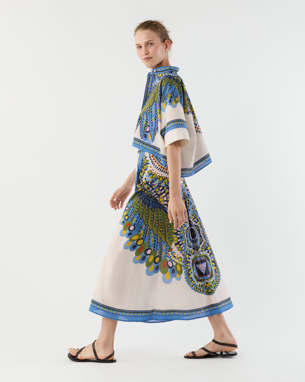 sid mashburn Flipper Skirt in Multicolor Chakra Placée Cotton Muslin