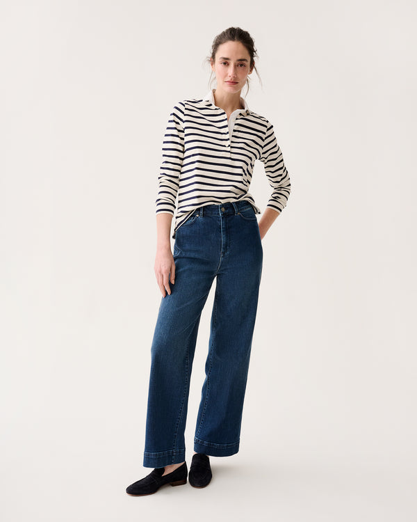 Sid Mashburn Franny Rugby Polo In Ivory/Navy Heavy Jersey