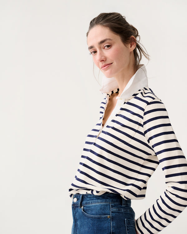 Sid Mashburn Franny Rugby Polo In Ivory/Navy Heavy Jersey