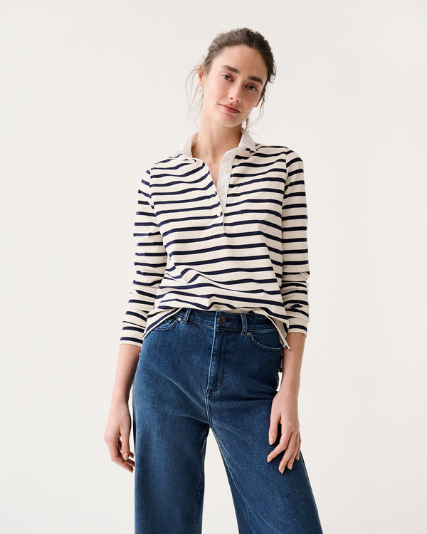 sid mashburn Franny Rugby Polo in Ivory/Navy Heavy Jersey