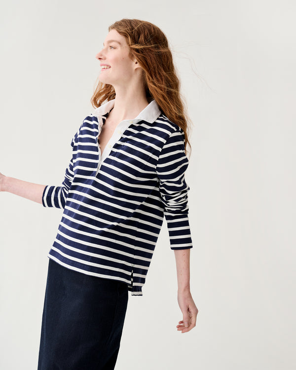 Sid Mashburn Franny Rugby Polo In Navy/White Heavy Jersey