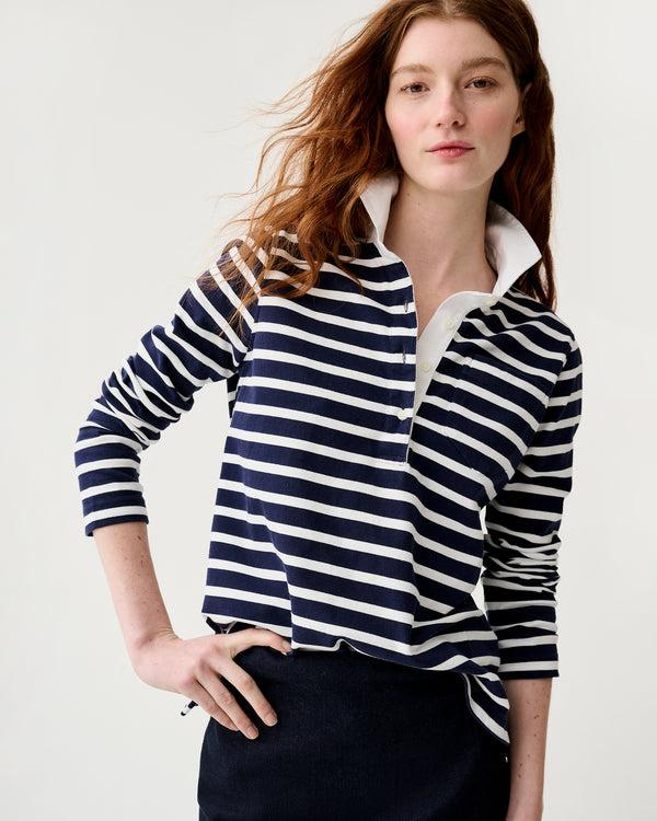 sid mashburn Franny Rugby Polo in Navy/White Heavy Jersey