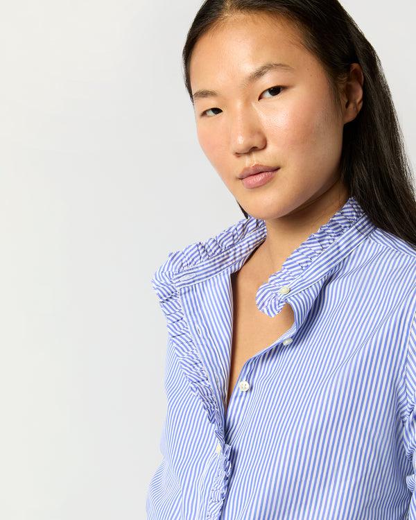 Sid Mashburn Frill Shirt In Blue Bengal Stripe Poplin
