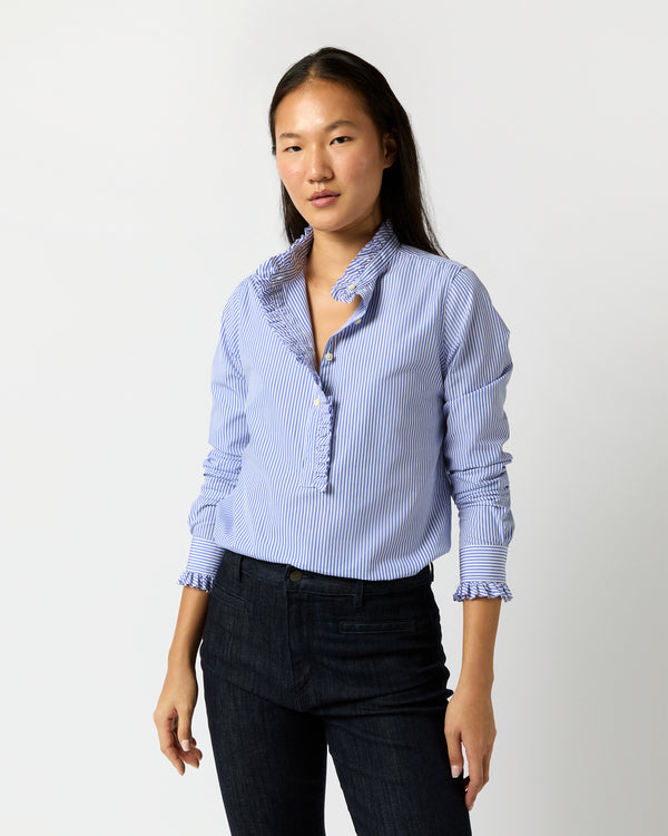 sid mashburn Frill Shirt in Blue Bengal Stripe Poplin