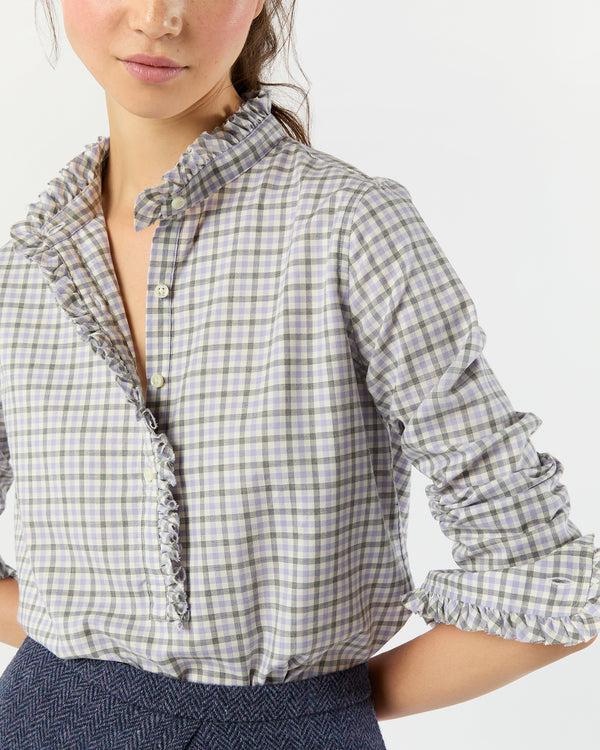 Sid Mashburn Frill Shirt In Bone/Lavender/Grey Tattersall Twill