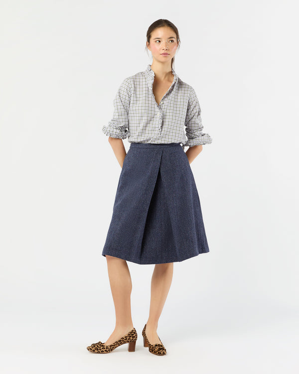 Sid Mashburn Frill Shirt In Bone/Lavender/Grey Tattersall Twill