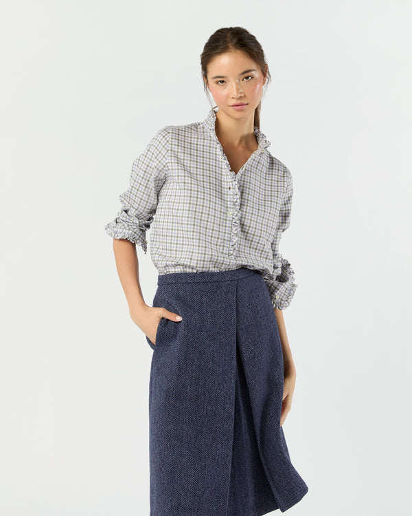 sid mashburn Frill Shirt in Bone/Lavender/Grey Tattersall Twill