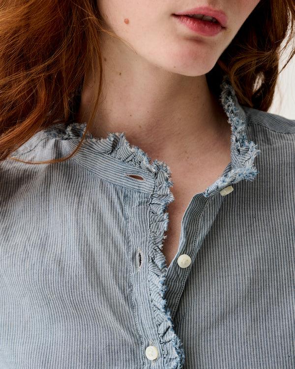 Sid Mashburn Frill Shirt In Indigo Pinstripe Lightweight Chambray