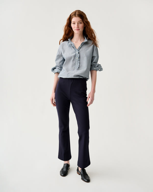 Sid Mashburn Frill Shirt In Indigo Pinstripe Lightweight Chambray