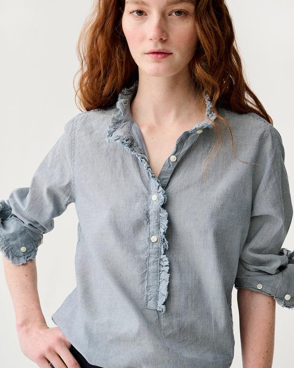 Sid Mashburn Frill Shirt In Indigo Pinstripe Lightweight Chambray