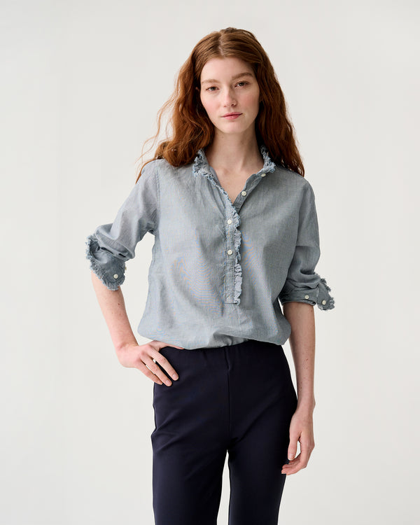 sid mashburn Frill Shirt in Indigo Pinstripe Lightweight Chambray