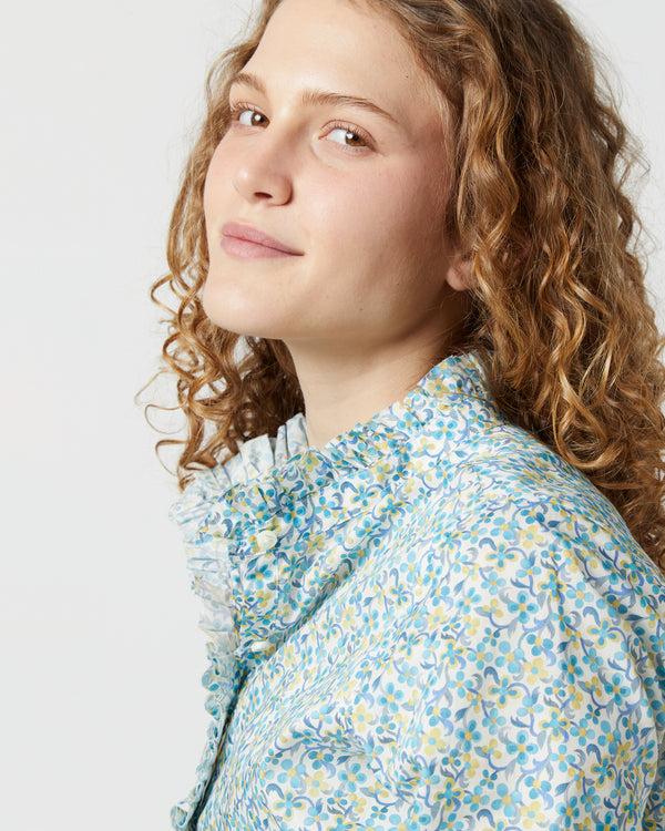 Sid Mashburn Frill Shirt In Pool Blue Violetta Liberty Fabric