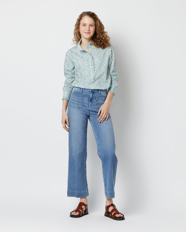 Sid Mashburn Frill Shirt In Pool Blue Violetta Liberty Fabric