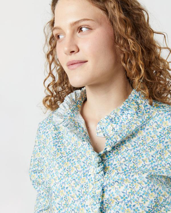Sid Mashburn Frill Shirt In Pool Blue Violetta Liberty Fabric
