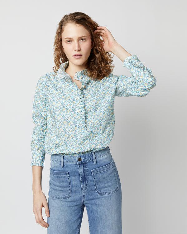 sid mashburn Frill Shirt in Pool Blue Violetta Liberty Fabric