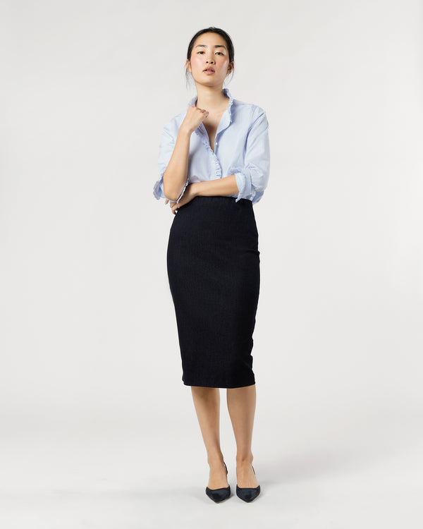 Sid Mashburn Frill Shirt In Sky Pencil Stripe Poplin