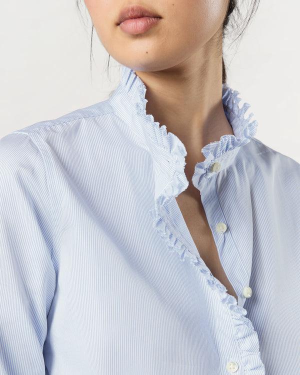 Sid Mashburn Frill Shirt In Sky Pencil Stripe Poplin