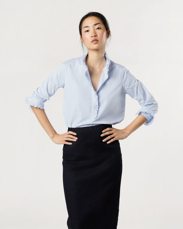 sid mashburn Frill Shirt in Sky Pencil Stripe Poplin