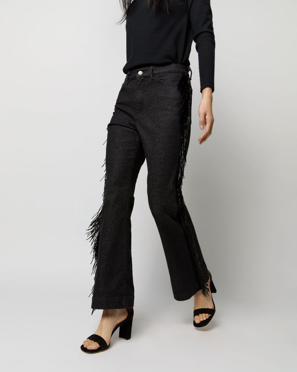 Sid Mashburn Fringed Kendall Flare 5-Pocket Jean In Black Stretch Denim