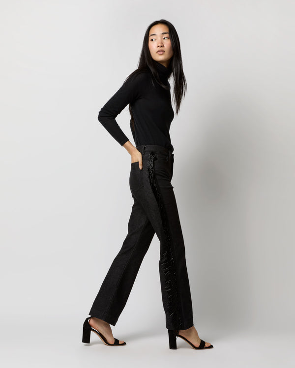Sid Mashburn Fringed Kendall Flare 5-Pocket Jean In Black Stretch Denim