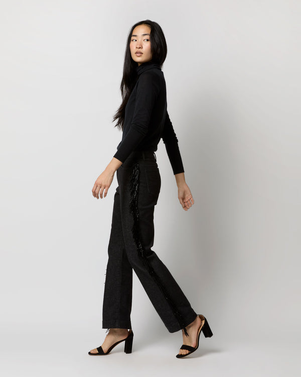 Sid Mashburn Fringed Kendall Flare 5-Pocket Jean In Black Stretch Denim