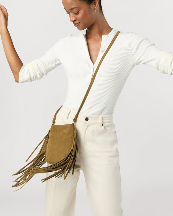 Sid Mashburn Fringed Polly Crossbody Bag In Tobacco Suede