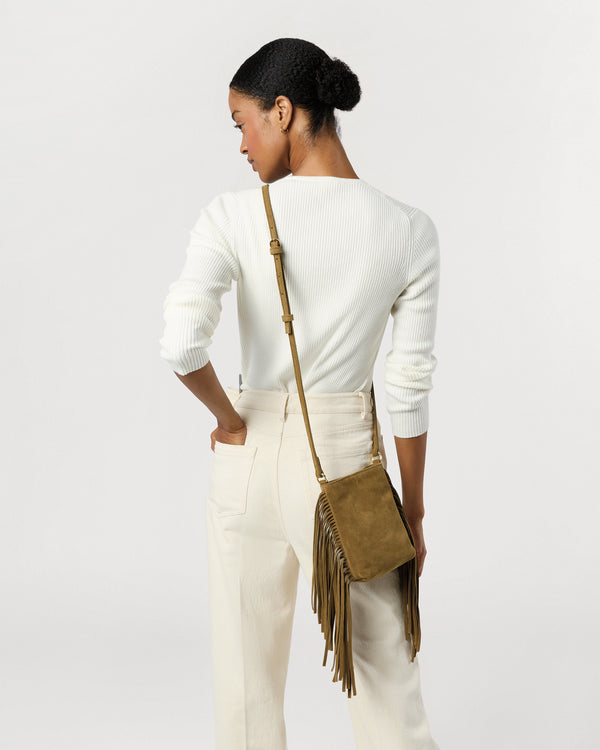 Sid Mashburn Fringed Polly Crossbody Bag In Tobacco Suede