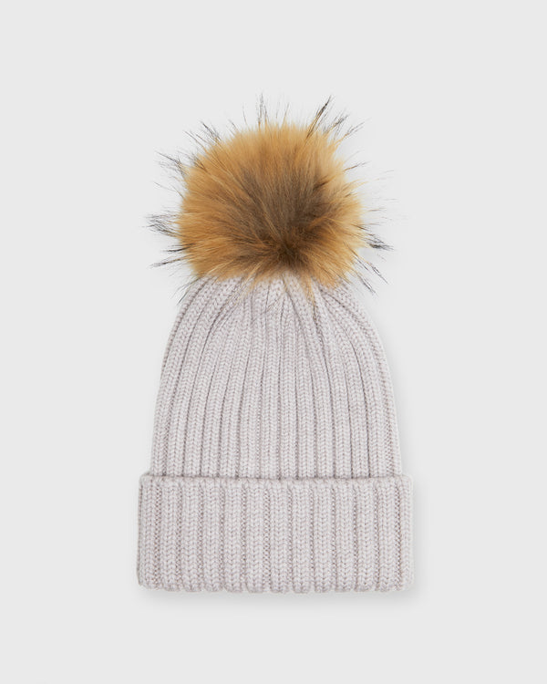 sid mashburn Fur Pom-Pom Beanie in Heather Stone Merino Wool