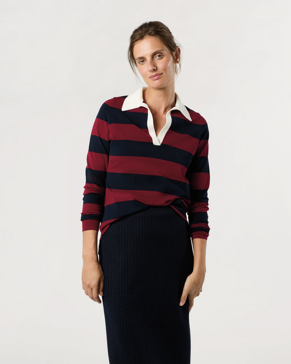 Sid Mashburn Georgina Rugby Sweater In Dark Cherry Ice Cotton