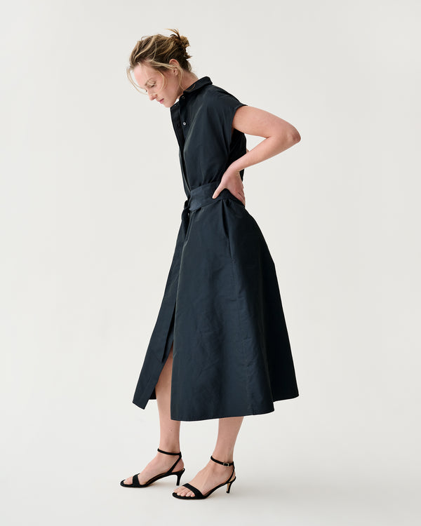 Sid Mashburn Gianna Maxi Collared Shirtdress In Navy Nylon Faille