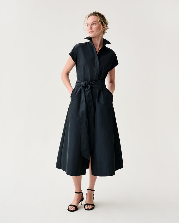 sid mashburn Gianna Maxi Collared Shirtdress in Navy Nylon Faille