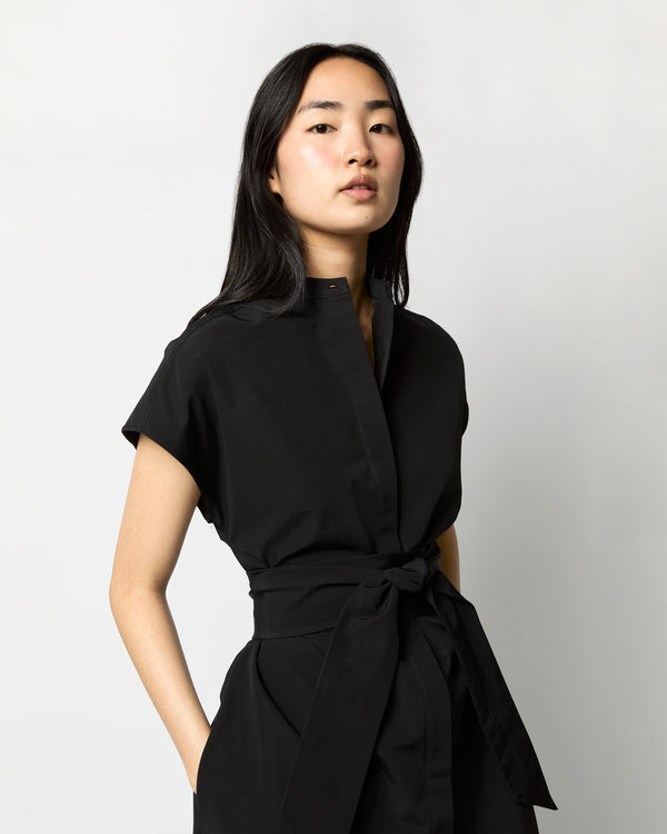 Sid Mashburn Gianna Maxi Shirtdress In Black Cotton/Nylon Faille