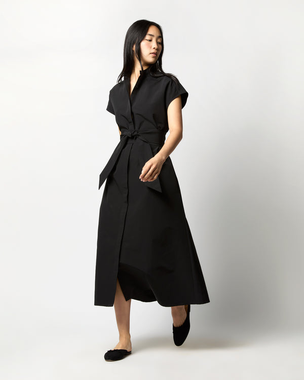 Sid Mashburn Gianna Maxi Shirtdress In Black Cotton/Nylon Faille